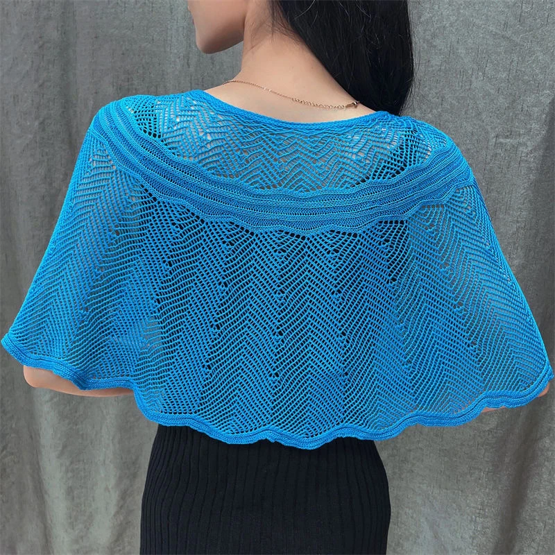 Korean Ice Silk Hollow Knit Sunscreen Shawl Female Summer Air Conditioning Neck Protection Pullover Knit Blouse Women\'s Cape V35