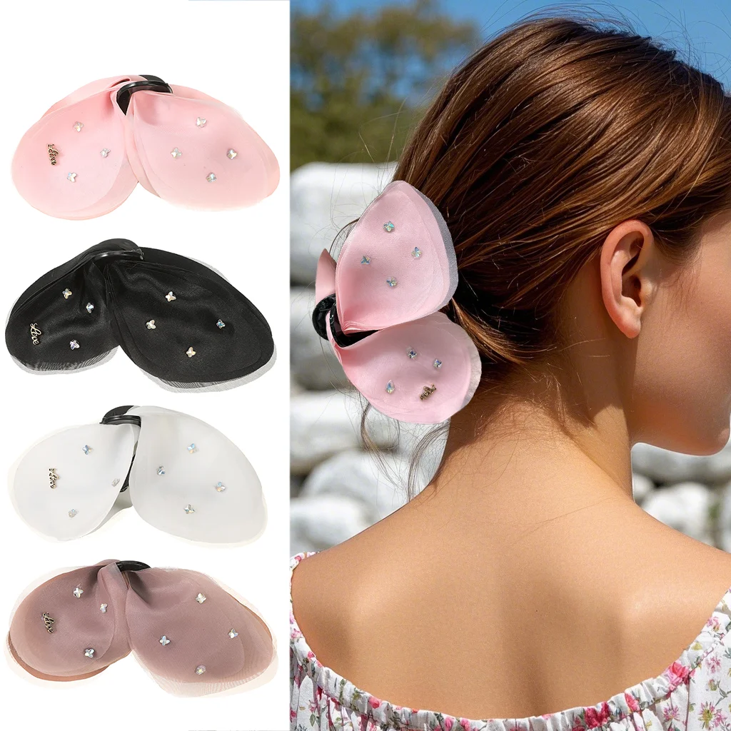 

Solid Color Fabric Petal Hair Clips Rhinestones Butterflies Hair Claw Fashion Hair Accessories Hairpin for Women Girl