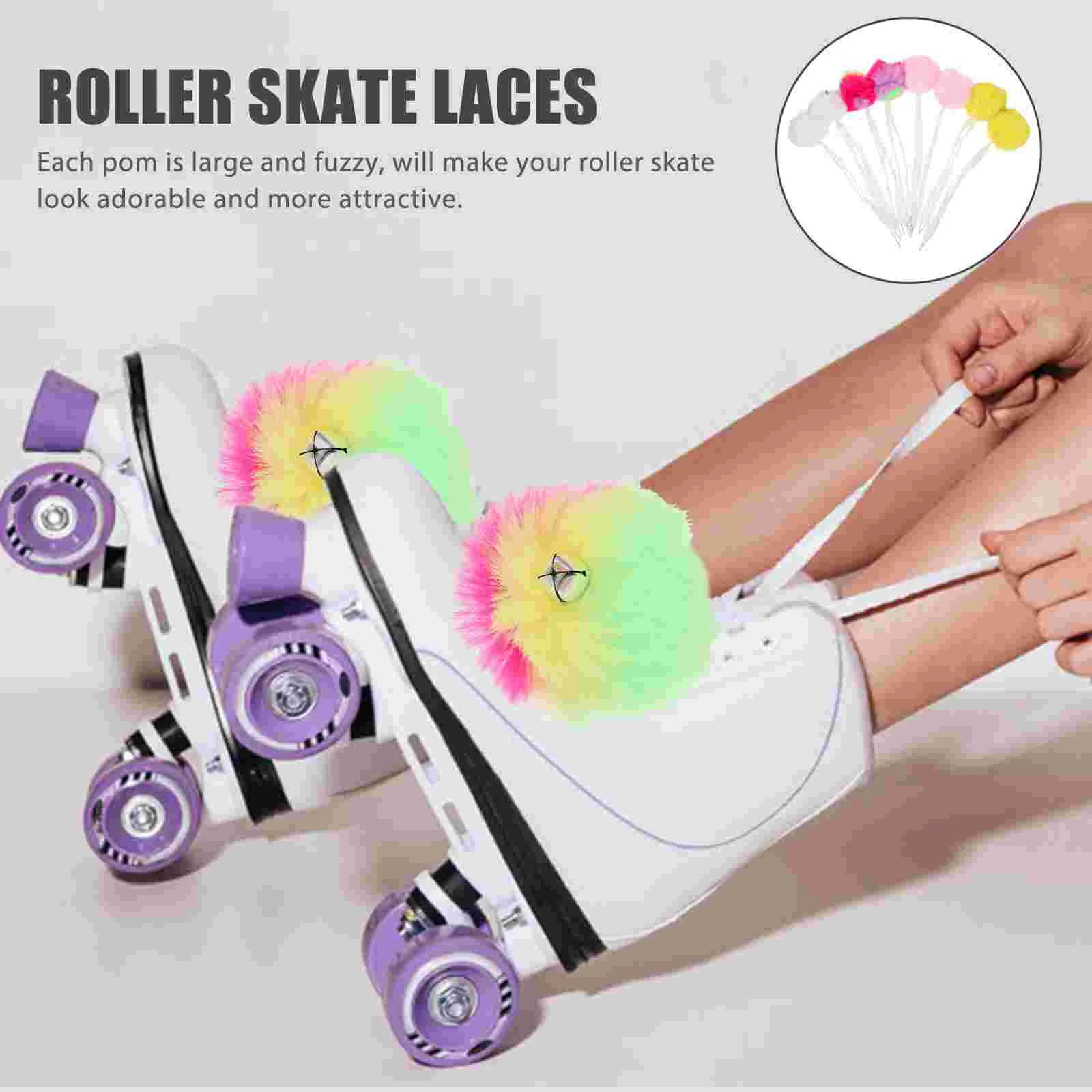 8 Pcs Skate Decoration Girls Roller Skates Pom Poms for Rollers Skating Accessories with Bell Child