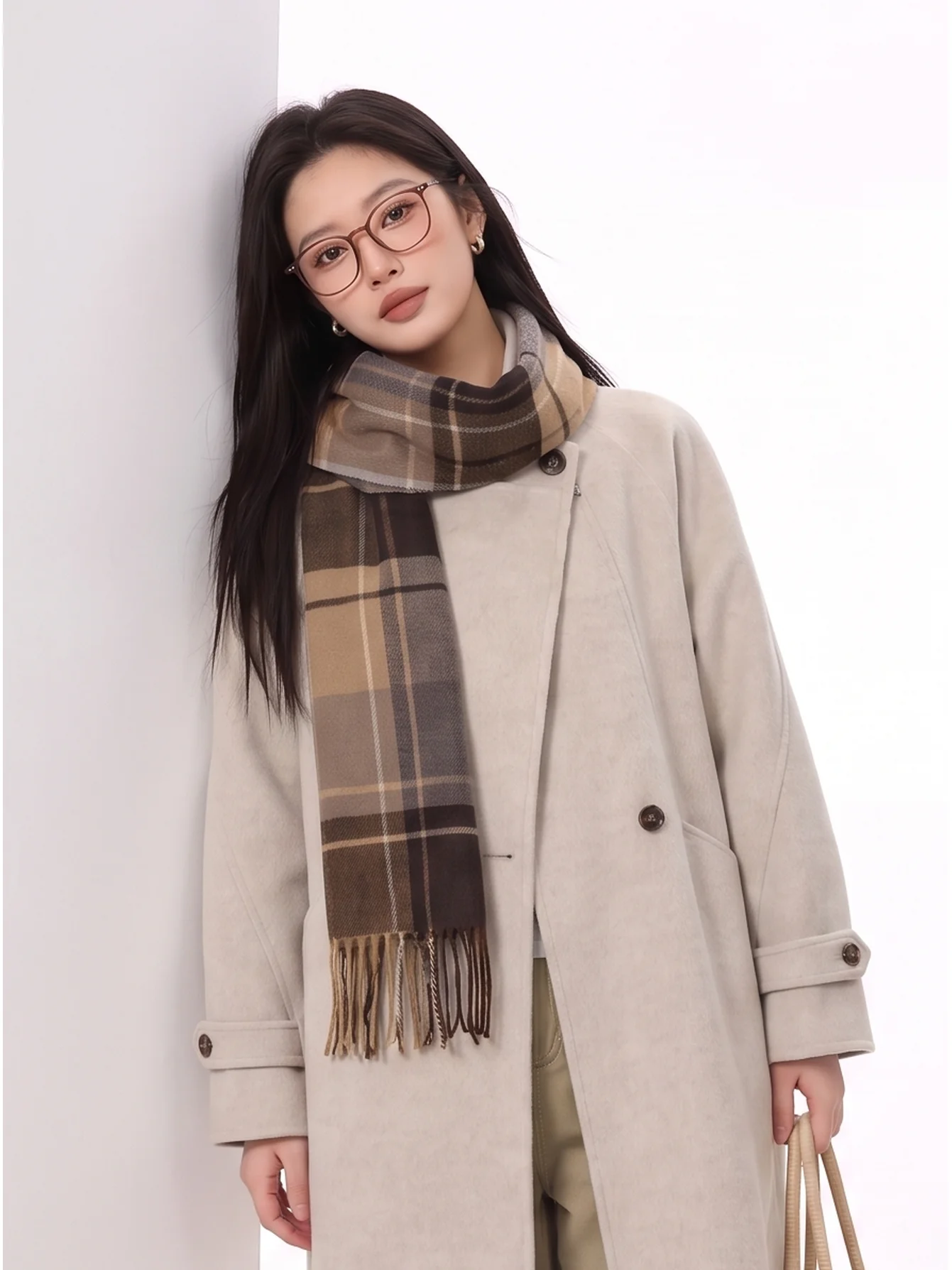 Korean Style Double-Sided Woolen Coat Long Belted Slimming Vintage Atmosphere Winter Outerwear Women's Fashion Straight Cut