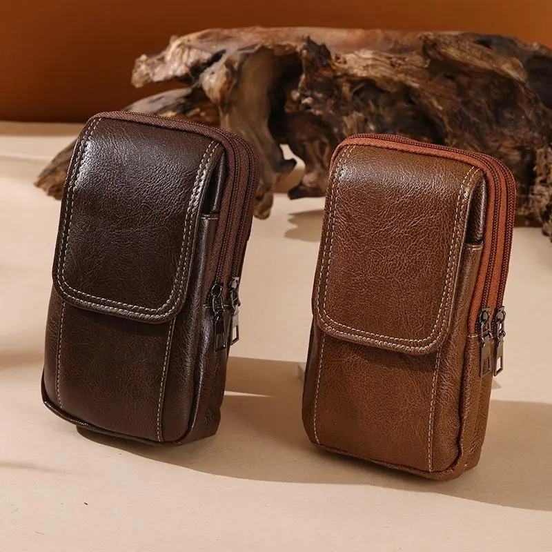 Multi Pocket PU Leather Crossbody Waist Bag Simple Versatile Messenger Pouch Outdoor Work Daily Carry Storage Bag