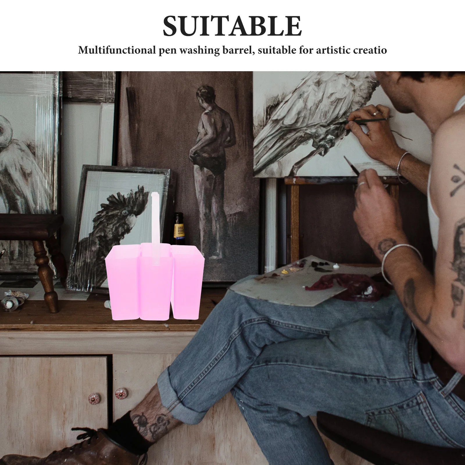 منظم فرش الطلاء 3 في 1 وردي أنيق وعملي للدهانات الزيتية الأكريليك المائية المحمولة والمتينة