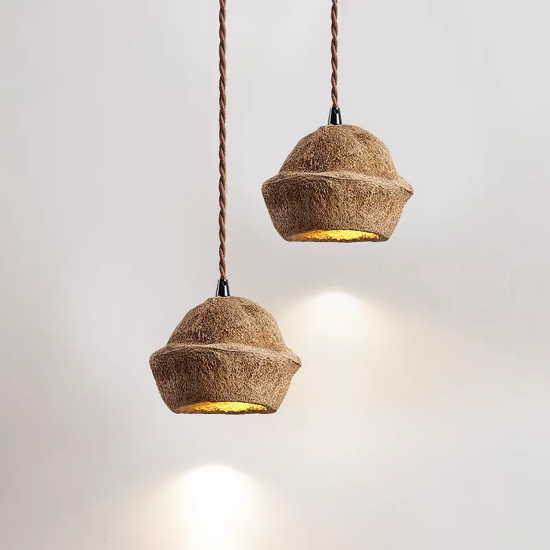 Natural Fruit Shell Pendant Lamp Bedroom Bedside Chandelier Restaurant Designer Wabi-Sabi Creative Bar Tea Room Decor Light