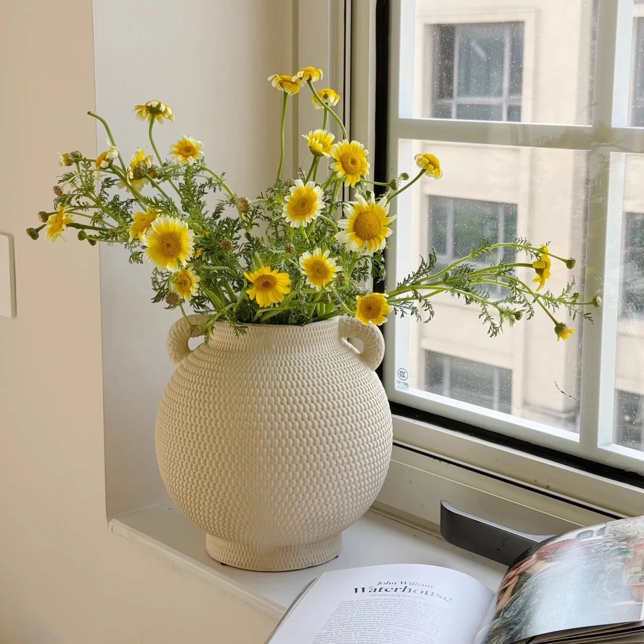 Wabi-Sabi Raw Clay Double-Ear Ceramic Vase, Unique Creative Flower Vase, Desktop Decor for Living Room & Homestay