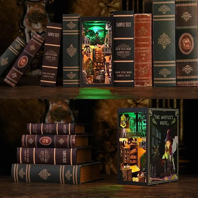 Magischer Apotheker erkunden DIY-Hütte, Buchständer, Montage, kleines Haus, Bausteine, dreidimensionales 3D-Puzzle, Modellhaus, Geschenk
