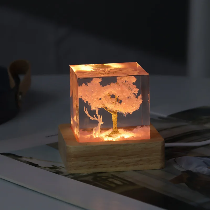 

Декоративное изделие из эпоксидной смолы ручной работы в виде цветущей вишни, светящееся, для дома, настольное украшение, креативный подарок на день рождения