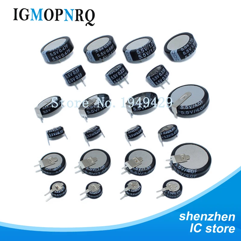 5.5V Super capacitor 0.1F 0.22F 0.33F 0.47F 1F 1.5F 4.0F V-type C-type H-type Button Farad capacitor