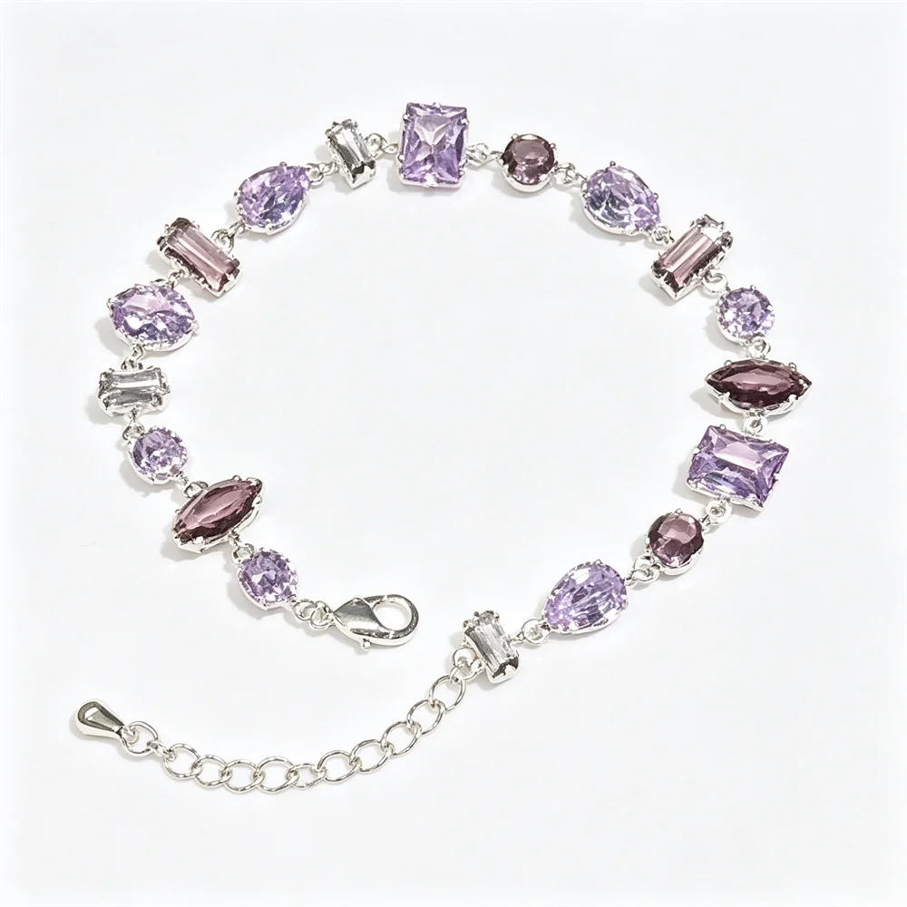 Exquisite Purple Zircon Geometry Shaped Tennis CZ Bracelet for Women Fashion Charm Crystal Metal Chain Bracelets