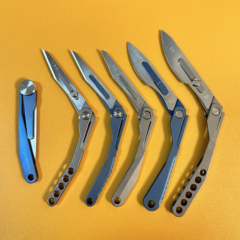 Titanium Alloy Scalpel MINI Pocket Folding Knife Portable EDC Self-defense Survival Cutting Tool No24/23/11 Surgical Blade Key