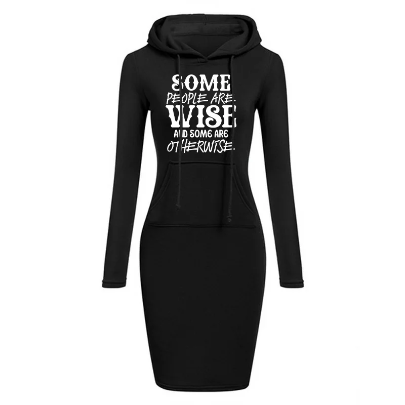 Algunas personas son sabios y algunos son otherwtse Vestido con capucha Vestido suéter suelto de manga larga de longitud media para mujer