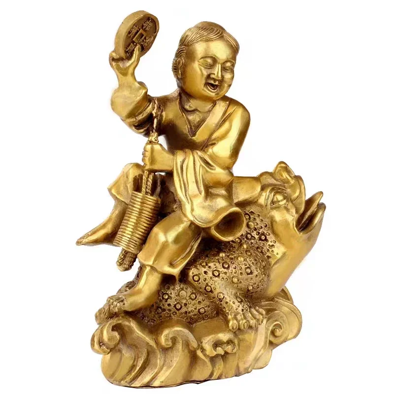 Copper Statue Kaiguang Pure Copper, Liuhai Opera, Jinchan Home Furnishing, Liuhaichan Bronze Statue, Fengshui Craft