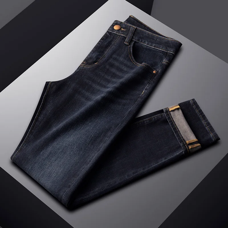 2024 Herfst-En Winterjeans Voor Heren Betaalbare Luxe Casual High-End Gewassen All-Matching Slim Fit Dikke Denim Lange Broek