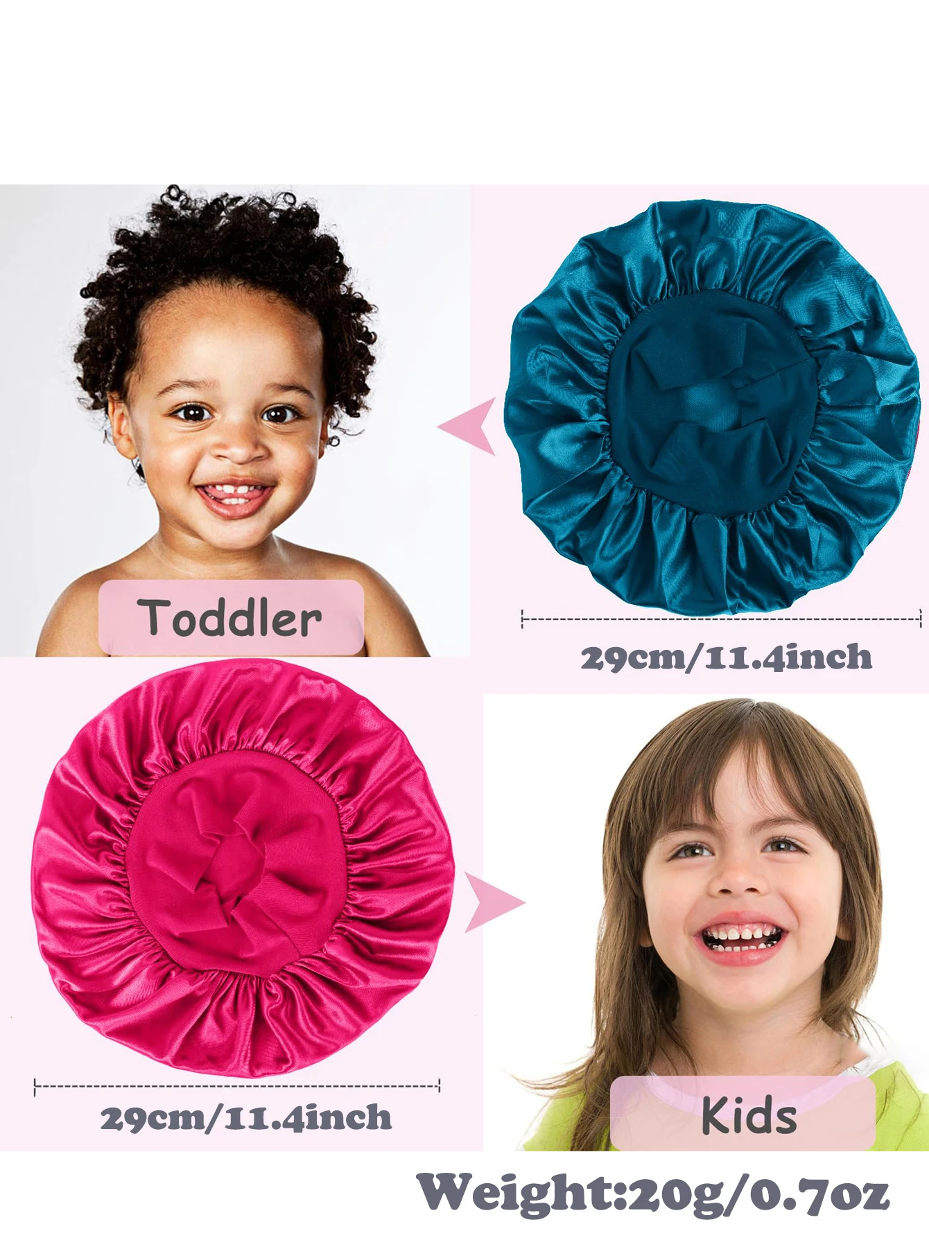 Silk Satin Bonnet for Kids Sleeping Cap - Elastic Wide Band Hair Bonnets,Ajustable Satin Bonnet with Tie