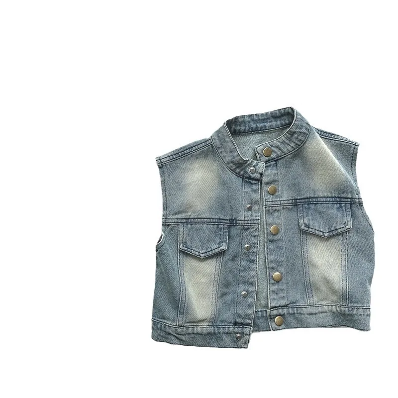 Spring New Children Vintage Denim Vest Jacket Toddler Boys Casual Versatile Tops Fashion Girls Sleeveless Vest Coat Kids Clothes