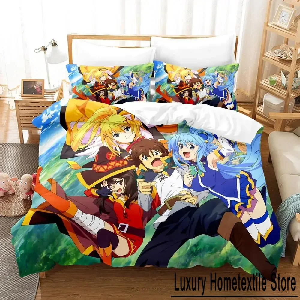 Anime KonoSuba Bedding Set Duvet Cover Bed Set Quilt Cover Pillowcase Comforter king Queen Size Boys Adult Bedding Set