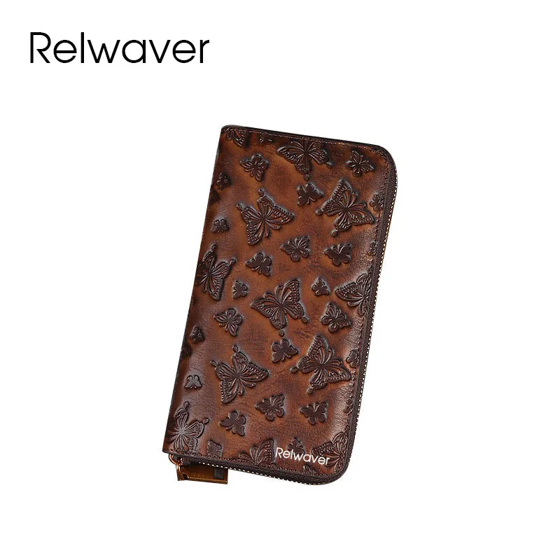 Relwaver-女性用の本物の牛革レザーバタフライウォレット、ロングジッパークラッチ、パーティー財布、春、夏、2022