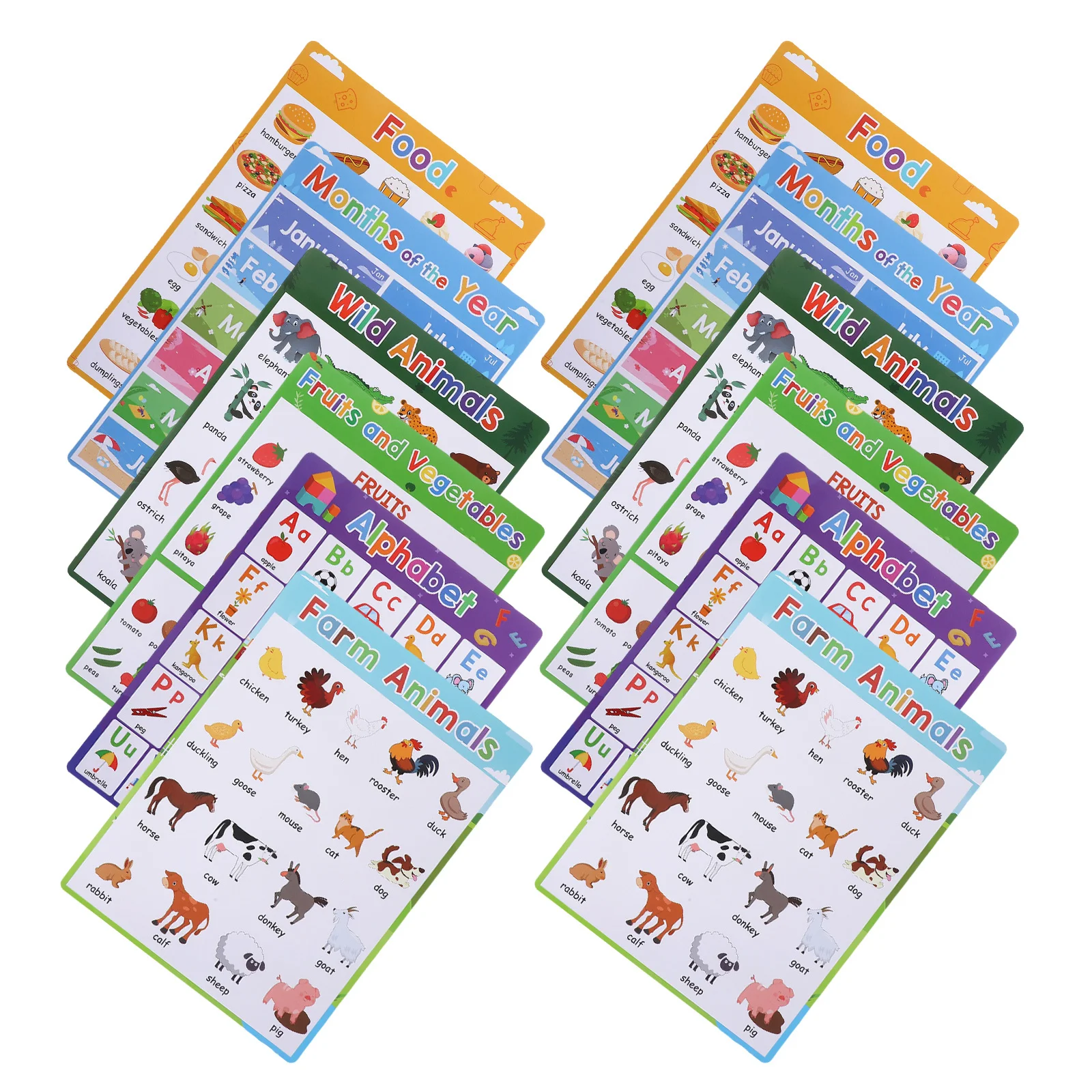 12pçs pôsteres educativos para crianças, alfabeto, animais, frutas, meses, aprendizagem pré-escolar, decoração de parede, pôsteres de aprendizagem