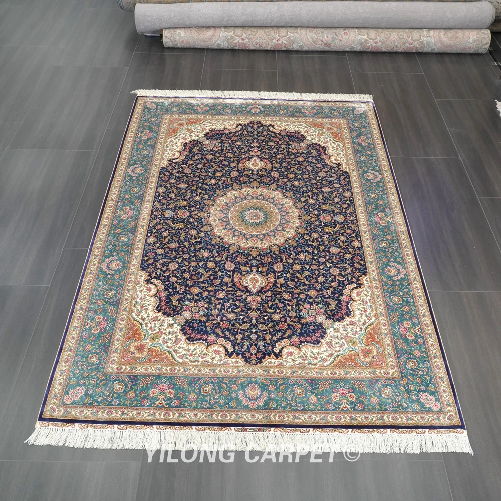 183x274cm Turkish Silk Carpet Elegant Blue Vantage Exquisite Persian Area Rugs (ZQG554A)