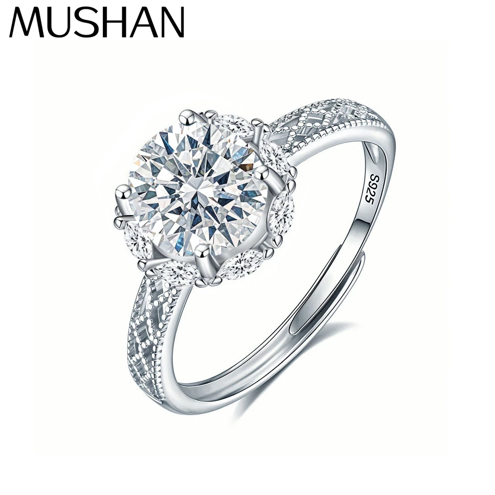 

Ювелирные изделия MuShan: Роскошное кольцо из стерлингового серебра 925 пробы с муассанитом и бриллиантами, позолоченное 18-каратным золотом, для партнера, с патентом MST, изысканные кольца