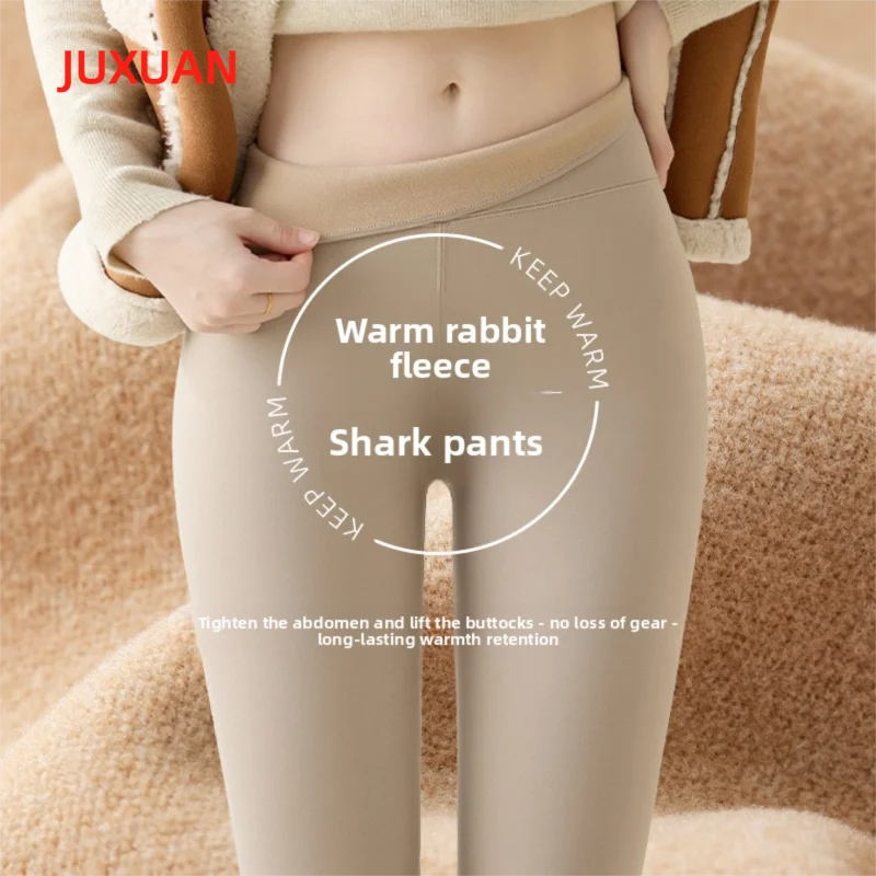 Winter Leggings Women High Waist Slim Tummy Control Shark Pants Outdoor Casual Fleece Warm Outdoor Wear Thickened Trousers