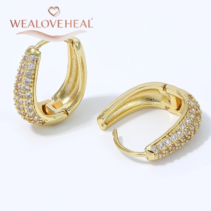 ohrringe, ohrringe damen, 18K Vergoldete Messing U-förmige Huggie Creolen für Damen mit Mikro-Pavé-Zirkonia – Trendiger Alltagsschmuck, Valentinstags- und Geburtstagsgeschenk – Detail 18