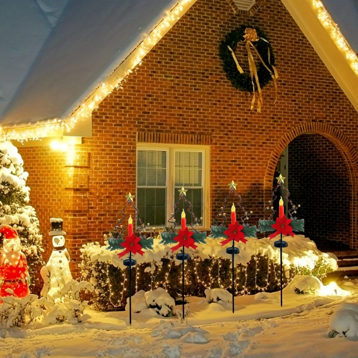 Outdoor Solar Light Christmas Decorations, Christmas Outdoor Solar Decorative Candles Christmas Lights Gold Paste Fruit Pine Wood Needle Snowman/Santa Claus/Reindeer Decorative Garden Stakes, for Yard Lawn Patio Porch Home Decor view 7
