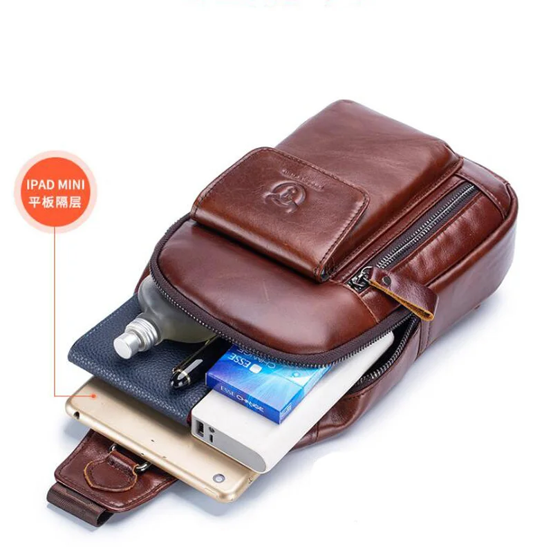 BULLCAPTAIN 2023 New Fashion Genuine Leather Crossbody Bags for Men Messenger Chest Bag Packs Travel Single Shoulder Strap Pack