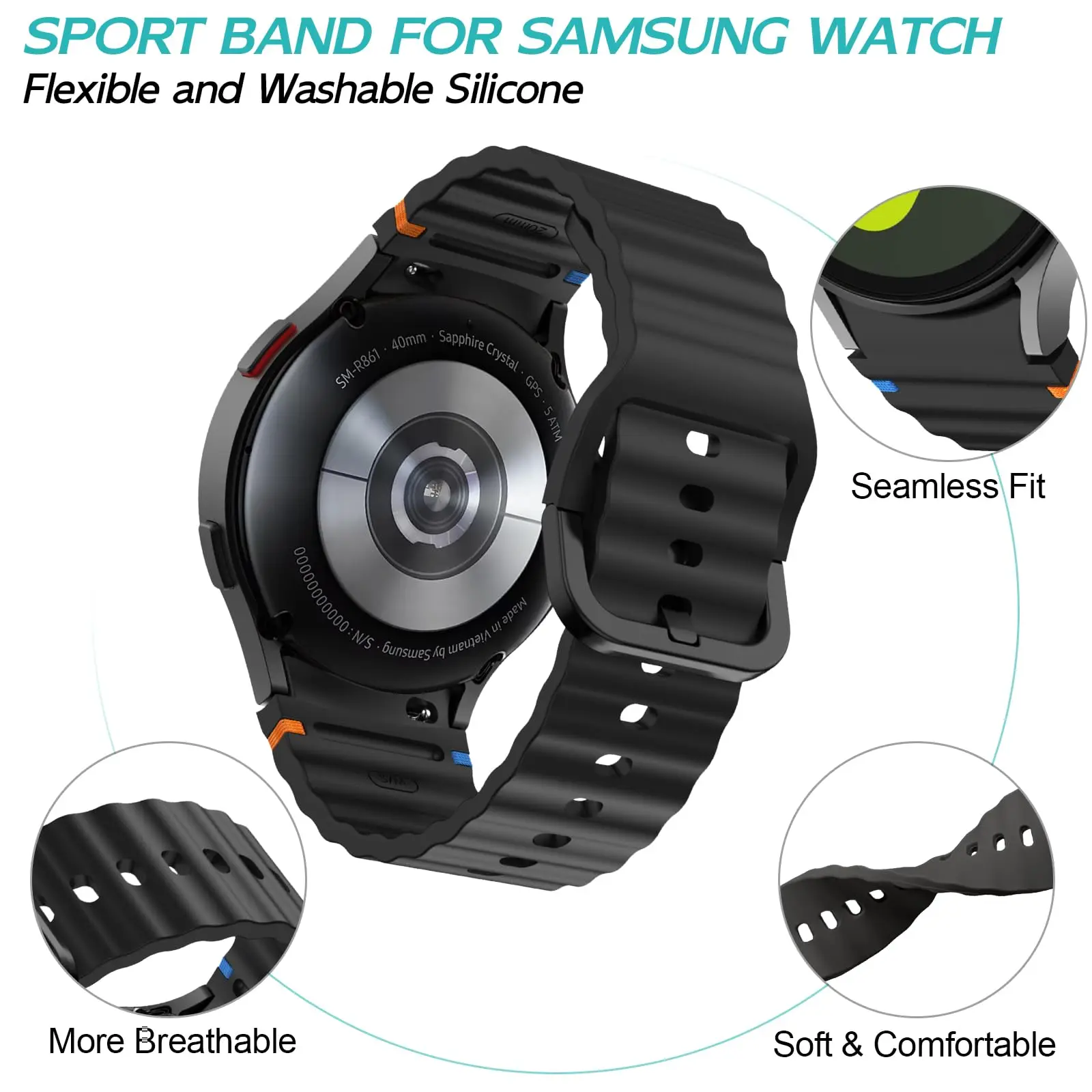 Silicone Band for Samsung Galaxy watch 7 6 5 4 44mm 40mm/FE/Pro/classic sport bracelet Galaxy watch Ultra 47mm Original Strap