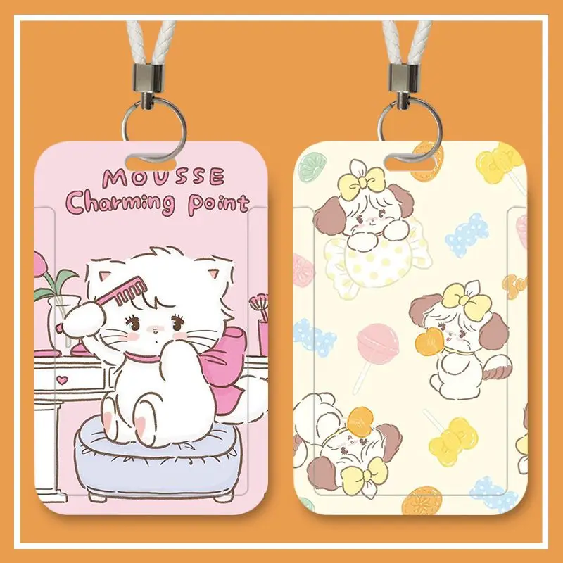 Cute Kitten Vertical High Value Card Holder Student Campus Lanyard Cards Holder Colorful Card Storage Photo Bag for Door Cardt