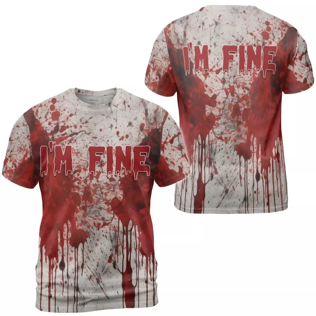 Unisex Halloween Short Sleeve T‑Shirt Horror Bloody I'm Fine 3D Print Casual Fashion Tops for Men Women Halloween Party Wear
