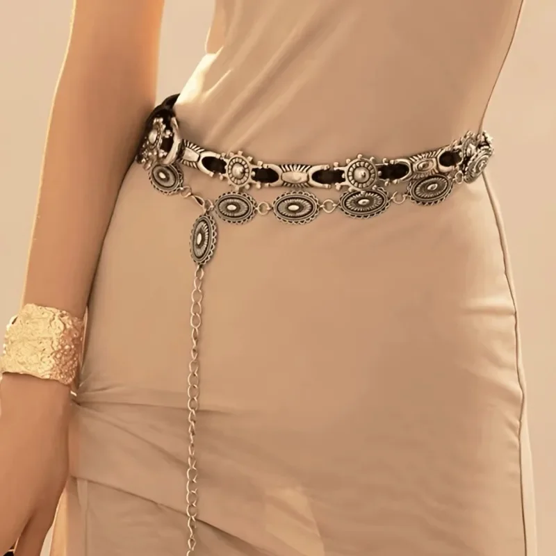 

Metal Carving Waist Chain Women Ethnic Style Dress Sweater Accessories Bohemian Versatile Belt Vintage Girls Fashion Waistband