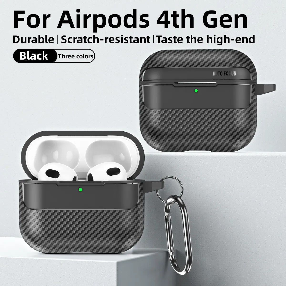 2024 New Carbon Fibre TPU Case for Airpods 4 Scratch Headphone Protective Cover with Keychain for Airpods 4th Generation Funda