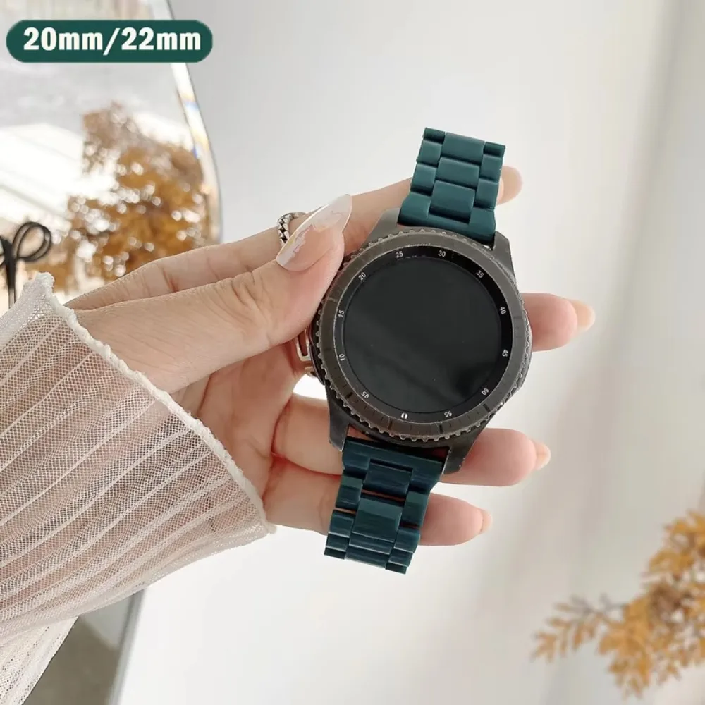 Ceramic Look Three Row Link Watch Band 20mm 22mm for Samsung Gear S3 Frontier Breathable Durable Replacement Strap Men Women