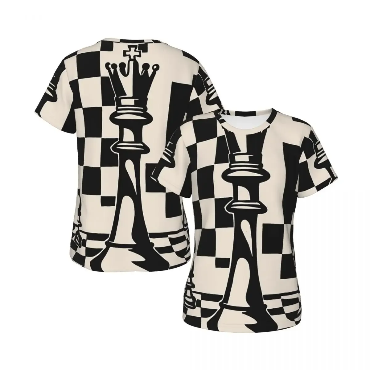 Chess Pieces On Board T-Shirt for Women Round Neck Streetwear T Shirts Women's Short Sleeve Summer Clothes Tops
