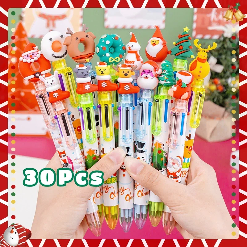 30Pcs/Lot Kawaii Christmas 6Colors Retractable Ballpoint Pen Cute Xmas Rollerball Pens Gifts Kids School Office Journal Supplies