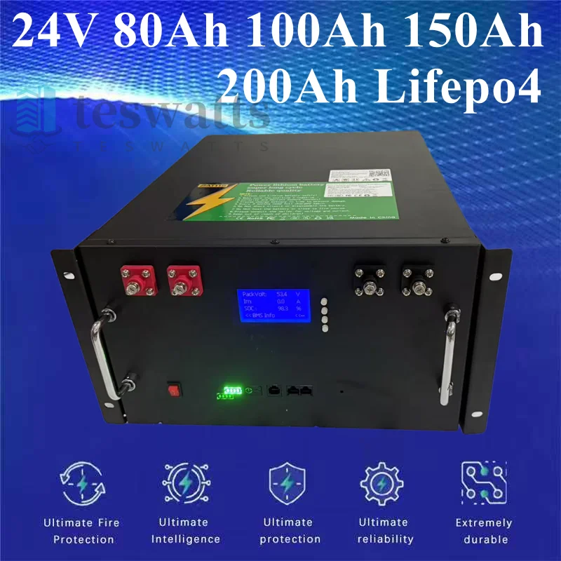 2500WH Lithium Batterry 24v 80Ah 100AH 150Ah 200Ah Lifepo4 BT APP Lithium Iron Phosphate RS485 Communication for inverter RV