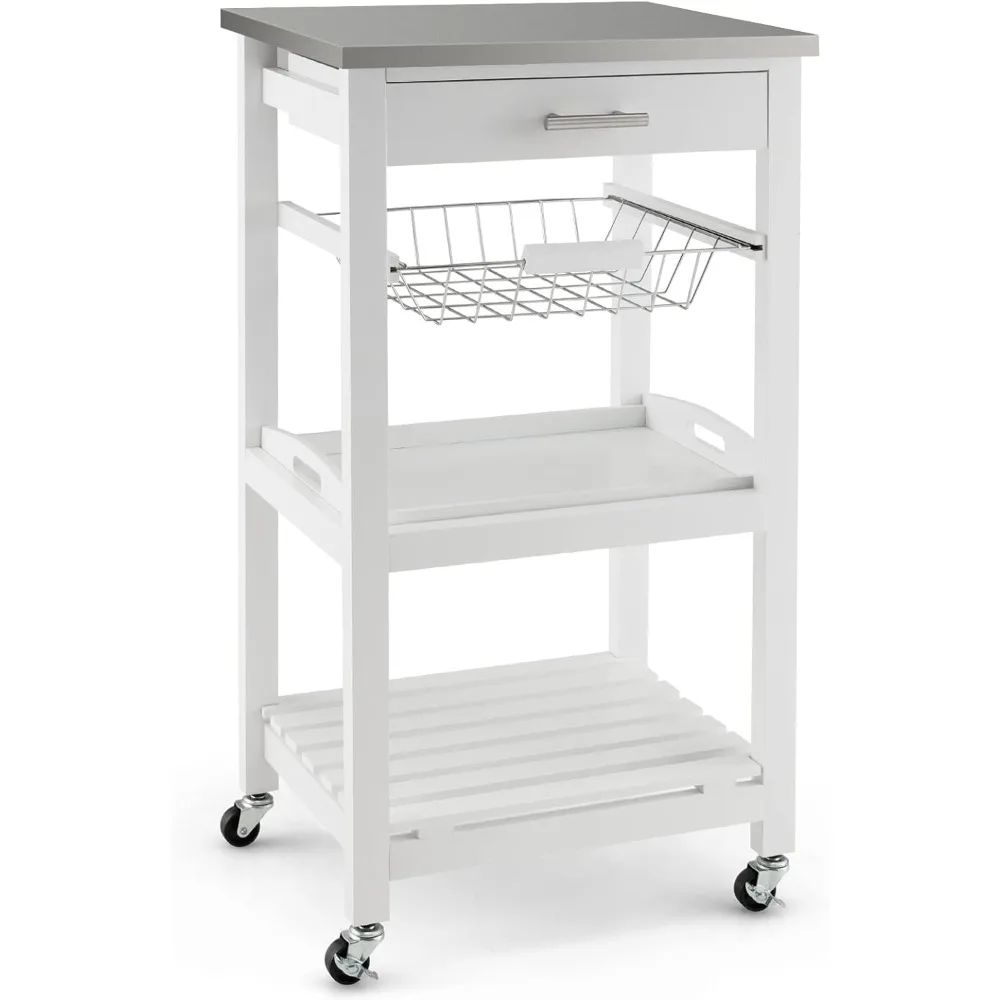 

Kitchen Island Cart Rolling Kitchen Trolley with Stainless Steel Tabletop Utility Storage Cart Restaurant Hotel Serving