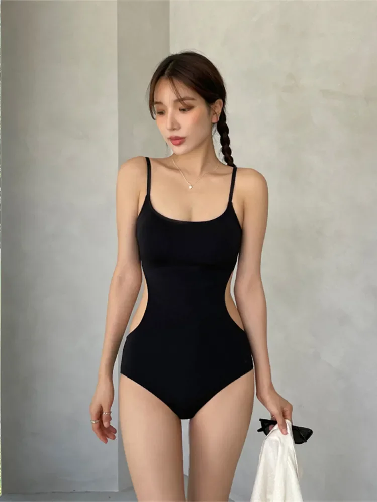 

2024 Korean One Piece Swimsuit For Women Hollowed Out Straps Swimwear Girls Swimming Bathing Suit Vacation Beachwear Monokini