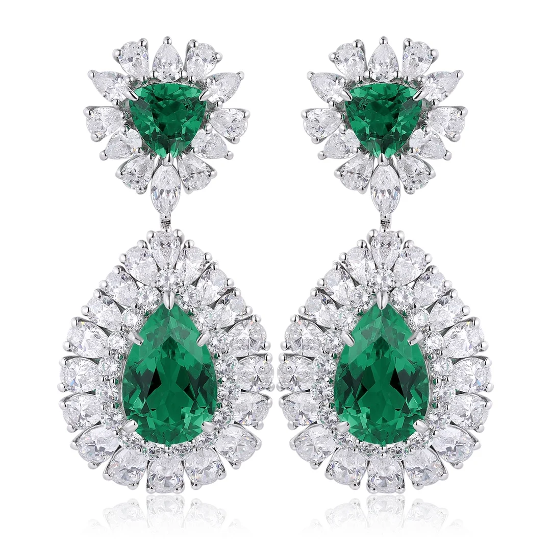 New Design 7.73ct Lab Grown Emerald Earrings S925 Silver Jewelry Feo Women