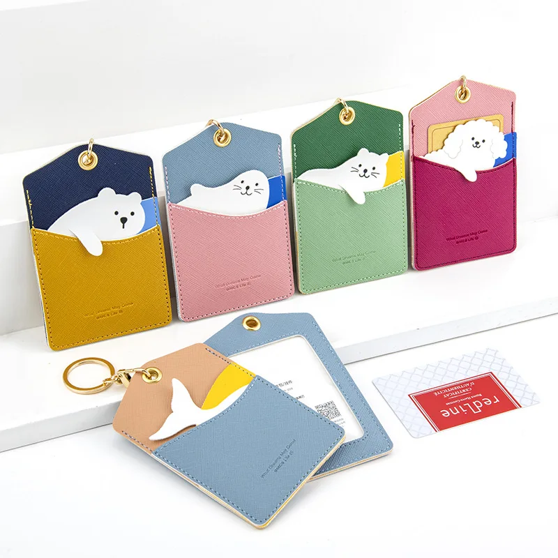 Card Holder PU Leather Credit Card Holder with Lanyard Pocket Cute   Card Slot Name Badge Holder Keychain Lanyard Card Protector