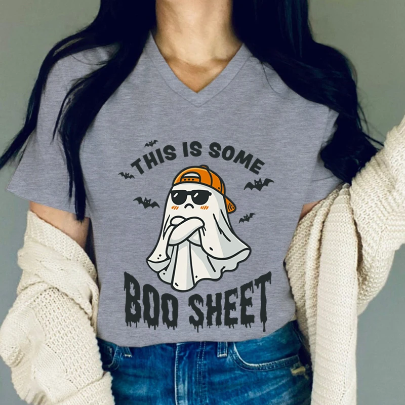 Funny Halloween Cute Ghost Funny T-shirts This Is Some Boo Sheet Graphic T Shirts Women Cool Ghost Vintage Style T-shirt Female