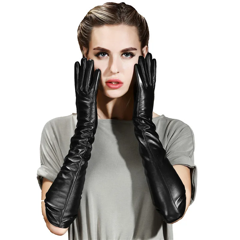 Long leather gloves 50cm  Genuine Leather  sheepskin  tight plus long performance photography bar runway  cos