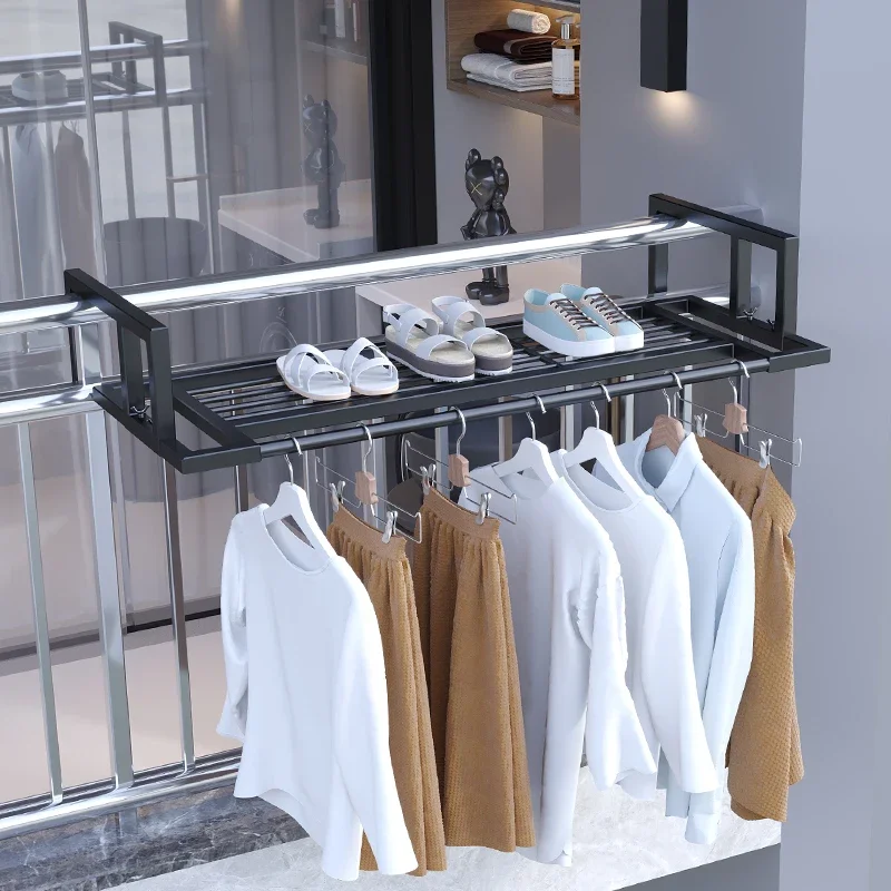 

Non perforated balcony railing, clothes drying tool,drying quilt, shoe drying rack, potted plant placement, expansion rack