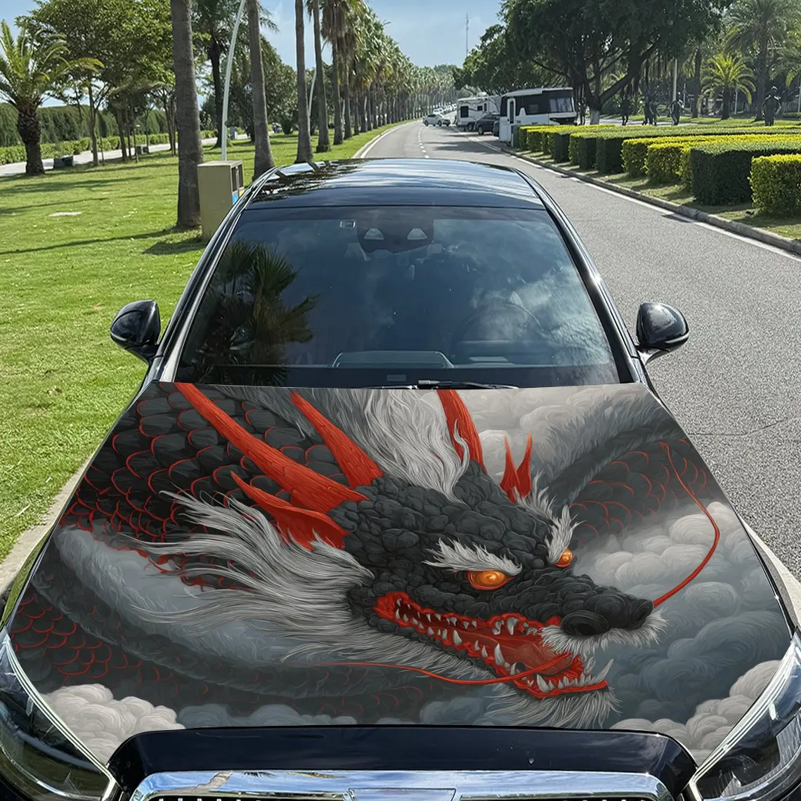 

Dominant Ink Dragon Pattern car hood stickers, waterproof self-adhesive, scratch resistant, easy to stick, durable car PVC stick