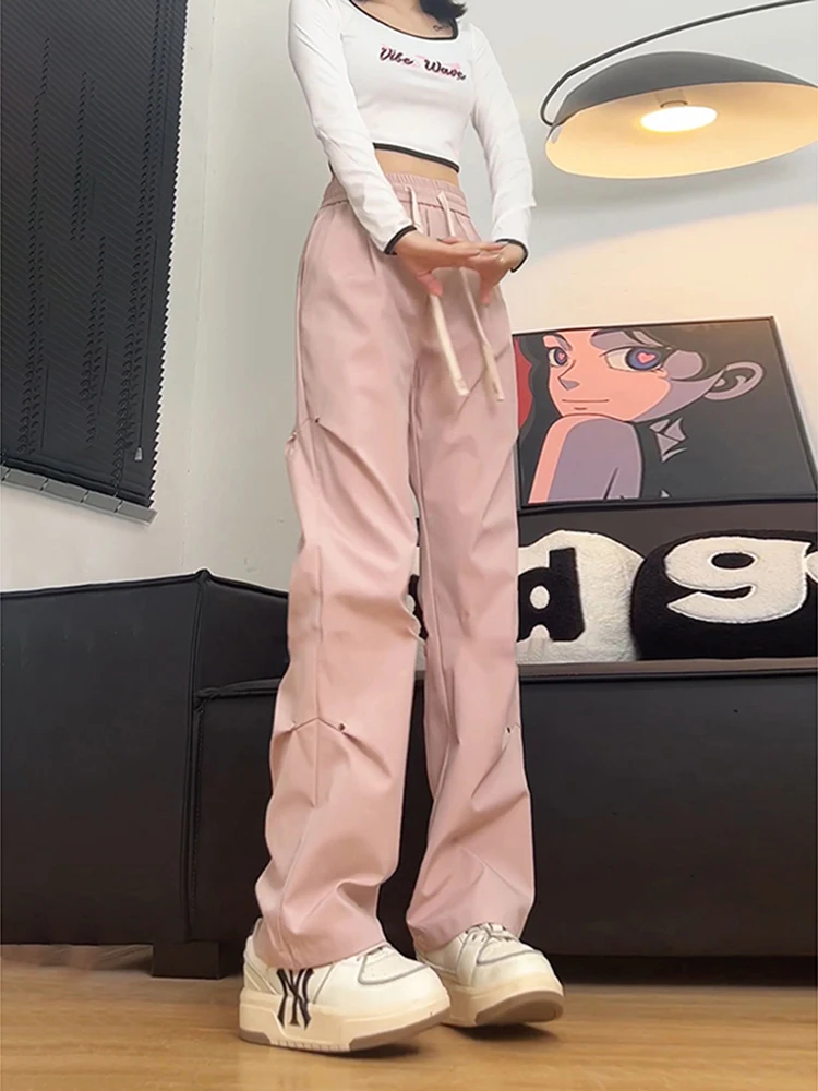 

Men's American Paratrooper Work Pants Pink Rivet Wrinkle Resistant Outdoor Autumn Waterproof Tactical Cargo Pants Straight Leg