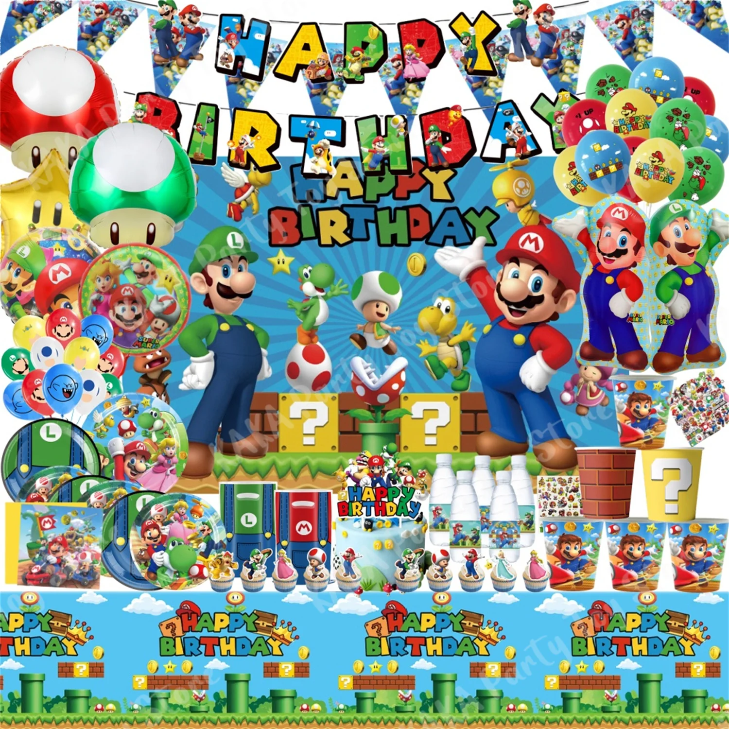 

Super Mario Birthday Decorations Cartoon Mario Bros Balloons Paper Tableware Stickers Backdrop For Kids Party Supplies Toy Gifts