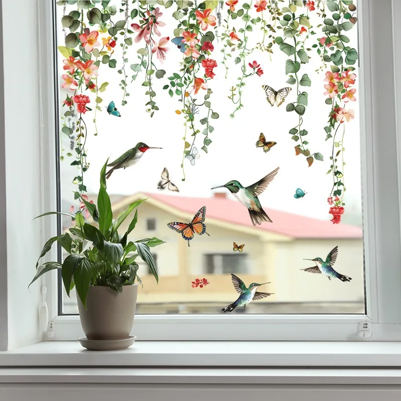 Creative Green Plants Flowers Vines Glass Windows Home Landscaping Decoration Electrostatic Uv Window Stickers