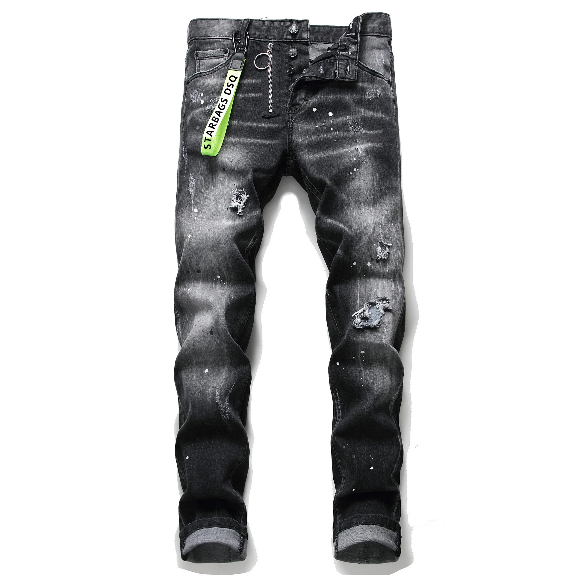 starbags dsq 1056 Ragged Splash Paint Men's Slim Ripped Stick Cloth Stretch Jeans Skinny Beggar Pants