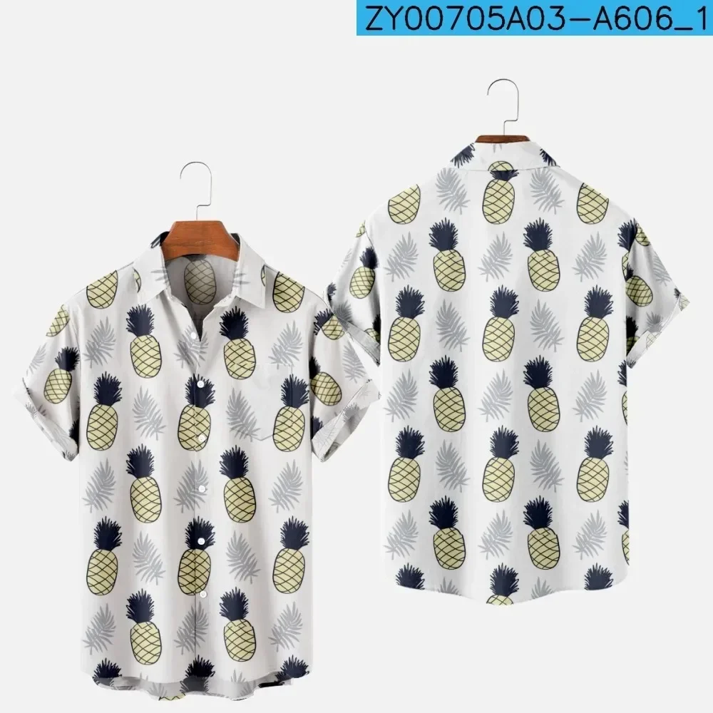 Camisa havaiana de manga curta masculina, tops estampados de abacaxi, camiseta grande solta, roupa de praia respirável, moda casual, Y2K