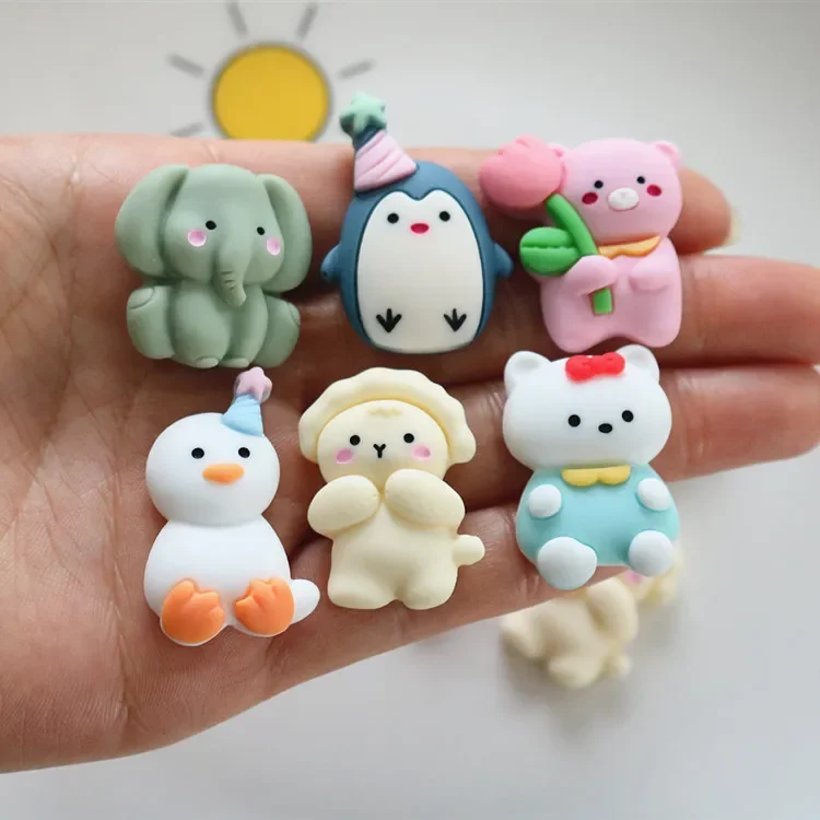 5pcs miniso series cute animal cartoon resin flatback cabochons diy crafts materials jewelry making charms